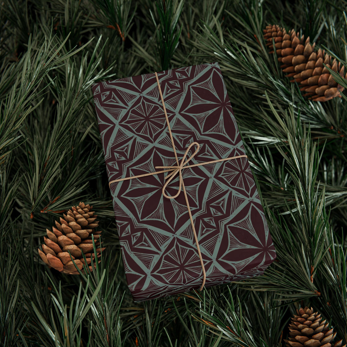 Geometric Starburst Pattern Wrapping Paper | Burgundy Teal Gift Wrap