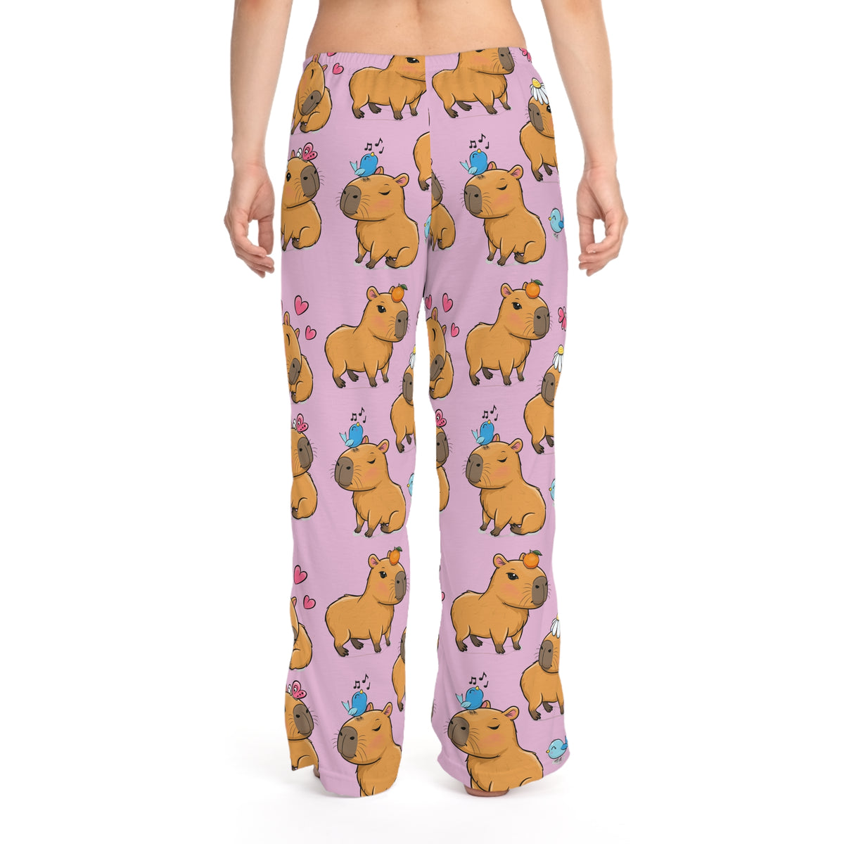 Cute Capybara Pajama Pants — Pink All-Over Print Women’s Lounge Pants