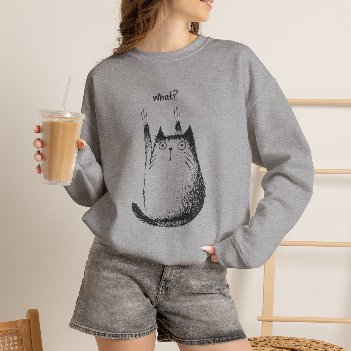 What? surprised cat illustration Sweatshirt | cute quirky cat art