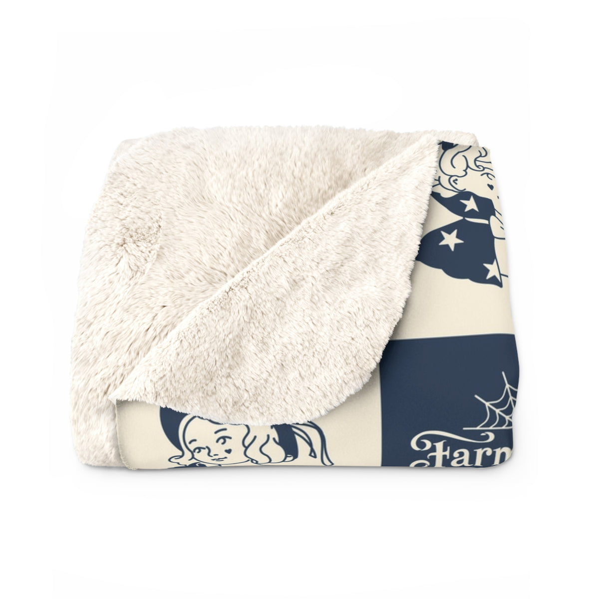 Vintage Farmhouse Halloween Sherpa Blanket — Retro Pumpkin & Cat Fleece Throw
