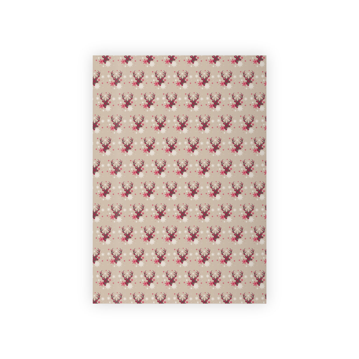 Reindeer Pattern Gift Wrapping Paper Roll — Vintage Beige Christmas Wrap