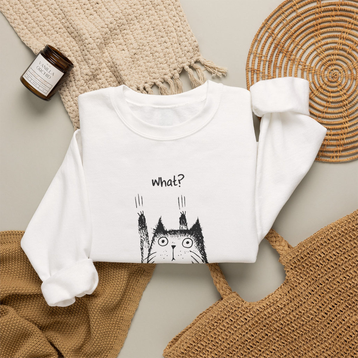 What? surprised cat illustration Sweatshirt | cute quirky cat art