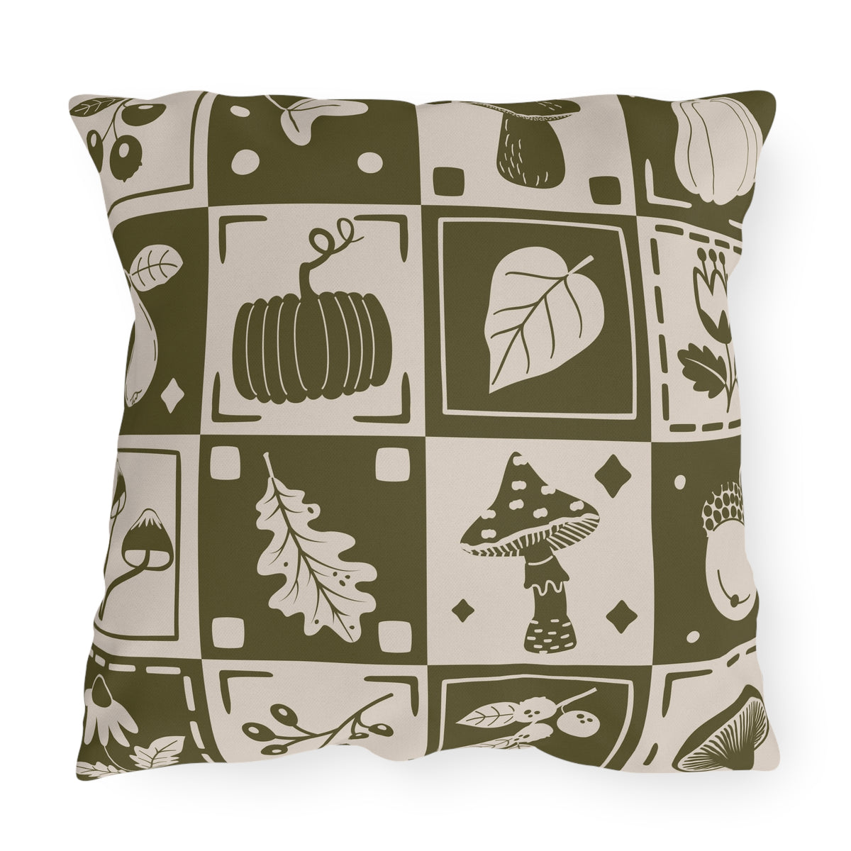 Autumn Botanicals Outdoor Pillow | Pumpkin Leaf Mushroom Acorn Pattern