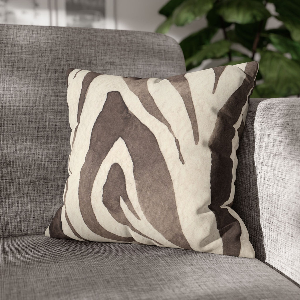 Brown Zebra Print Faux Suede Pillowcase | Square Decorative Pillow