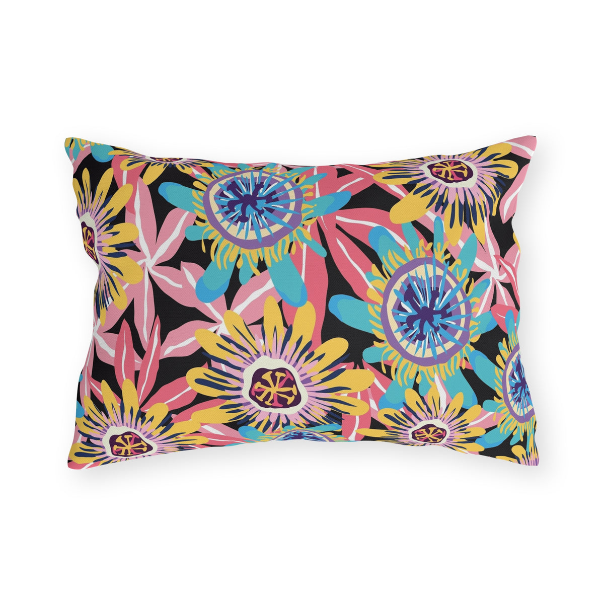 Abstract Floral Pattern Outdoor Pillows | Colorful Tropical Blossom Cushion