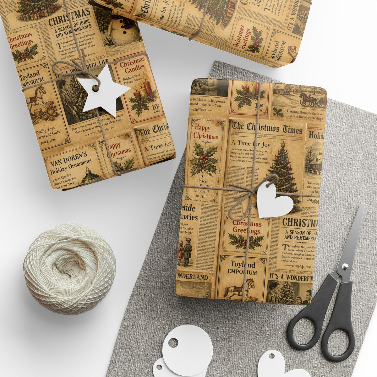 Vintage Christmas Newspaper Pattern Gift Wrap Roll | Wrapping Paper
