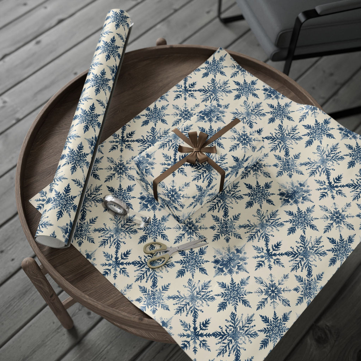 Winter Blue Snowflake Wrapping Paper Roll — Elegant Holiday Gift Wrap
