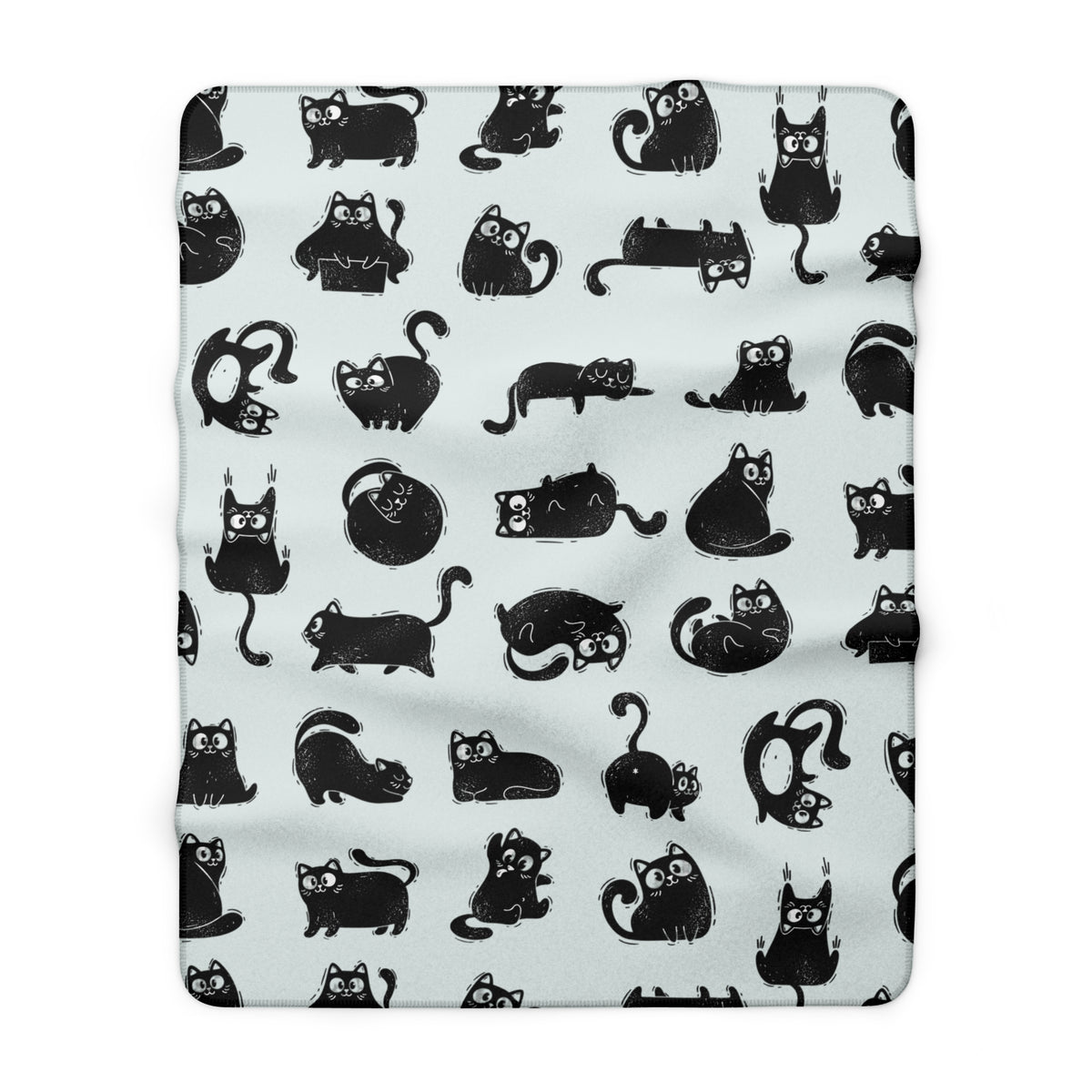 Niedliche Sherpa-Fleece-Decke mit schwarzem Katzenmuster