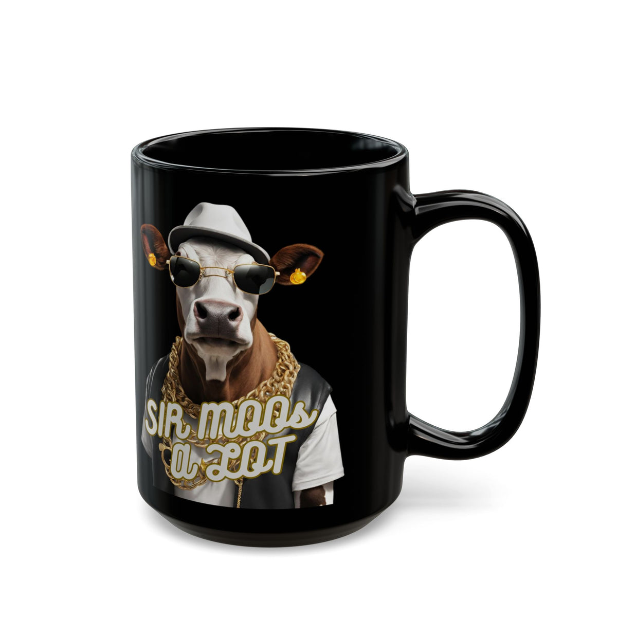 Sir Moos-a-Lot Cow Mug — Funny Hipster Cow Coffee Cup (Black, 11oz/15oz)