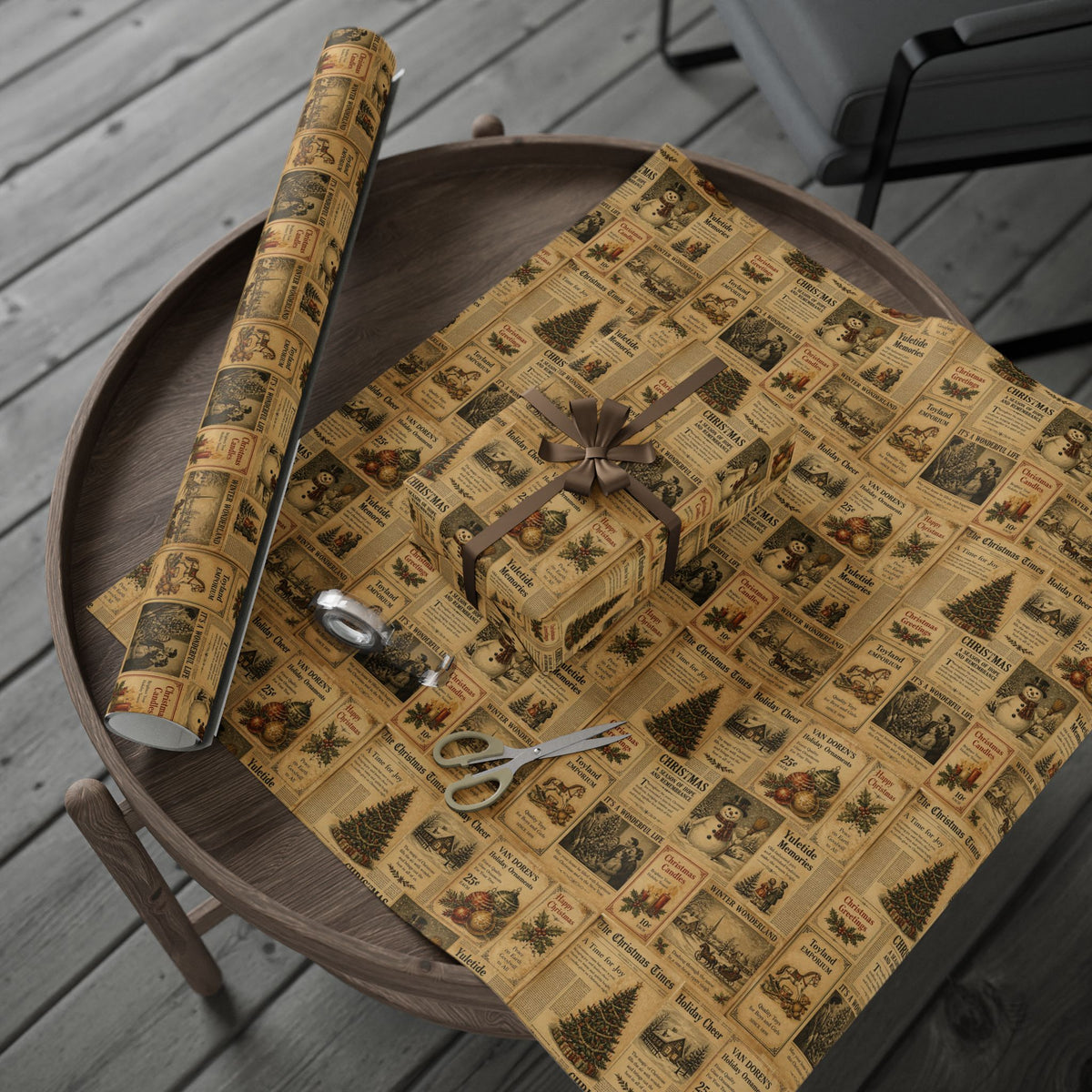 Vintage Christmas Newspaper Pattern Gift Wrap Roll | Wrapping Paper