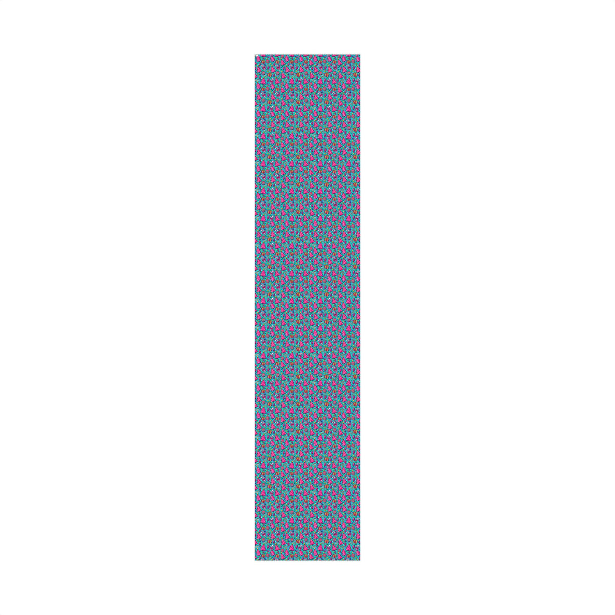 Long narrow sample strip of colorful Christmas gift wrap paper with small icon pattern