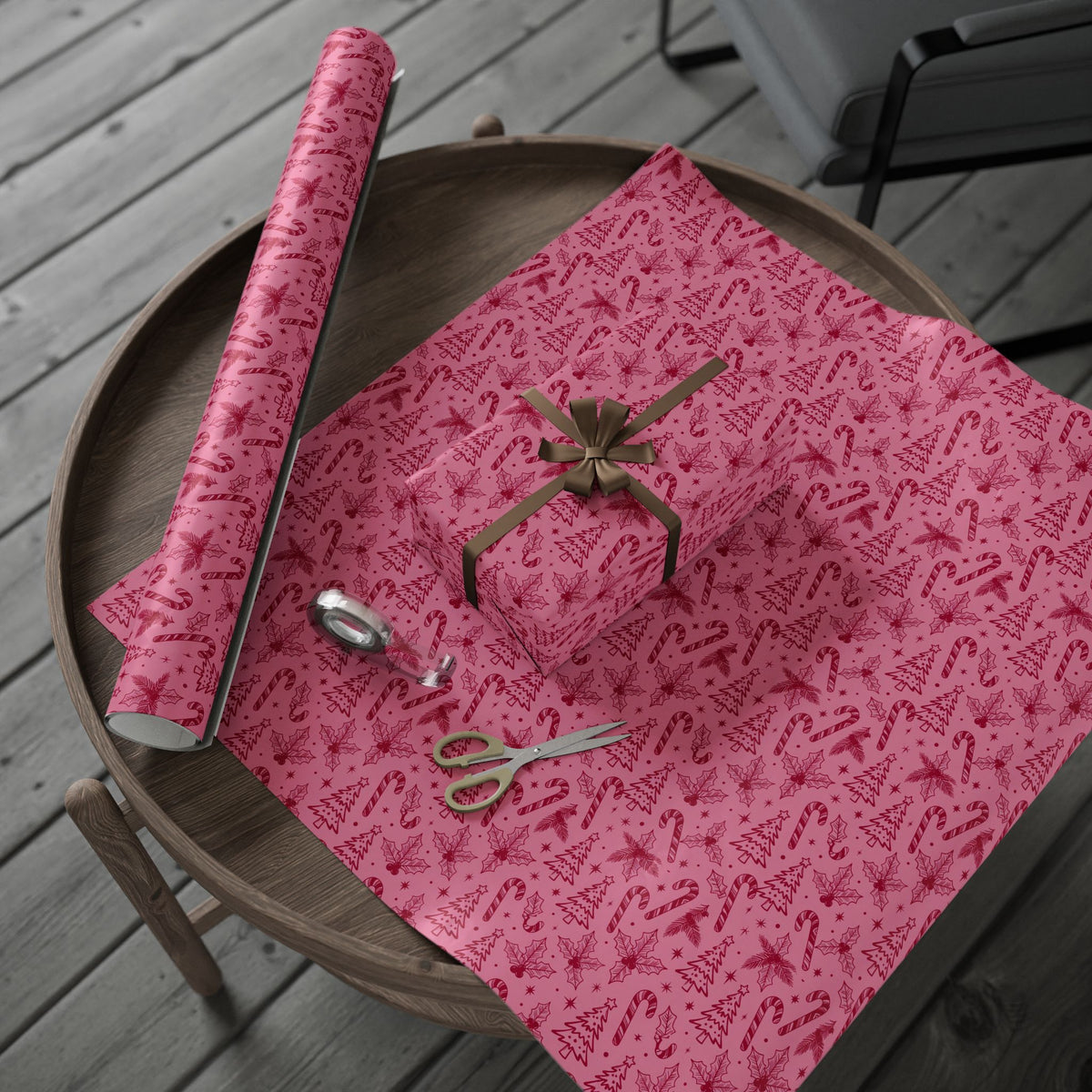 Pink Holiday Candy Cane Pattern Wrapping Paper | Christmas Gift Wrap Roll