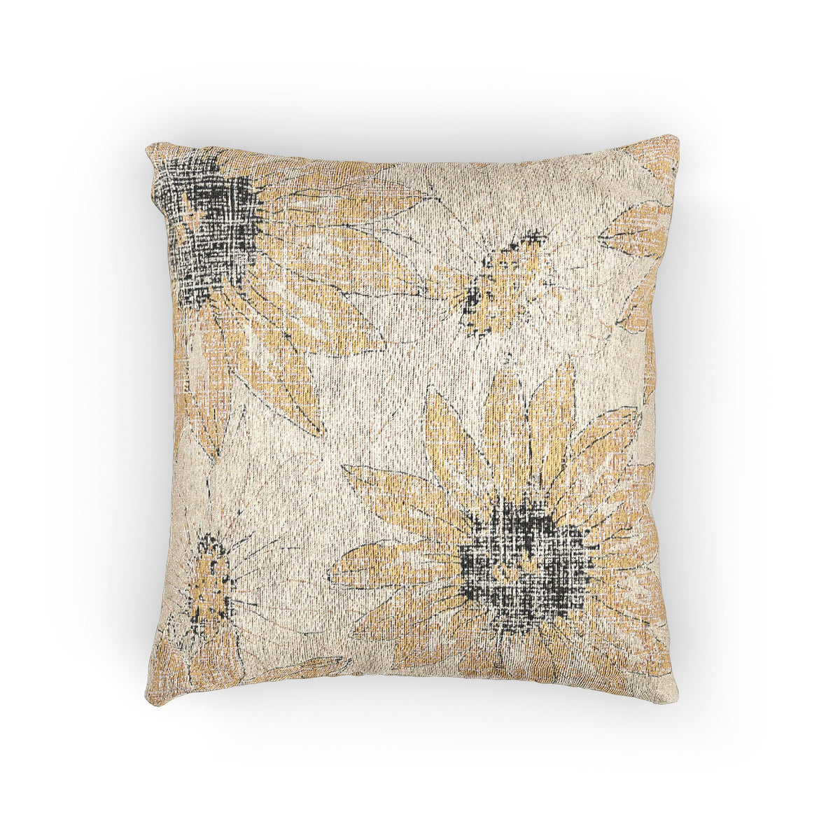 Sunflower Woven Indoor Pillow | Yellow Floral Throw Cushion, Rustic Farmhouse Decor