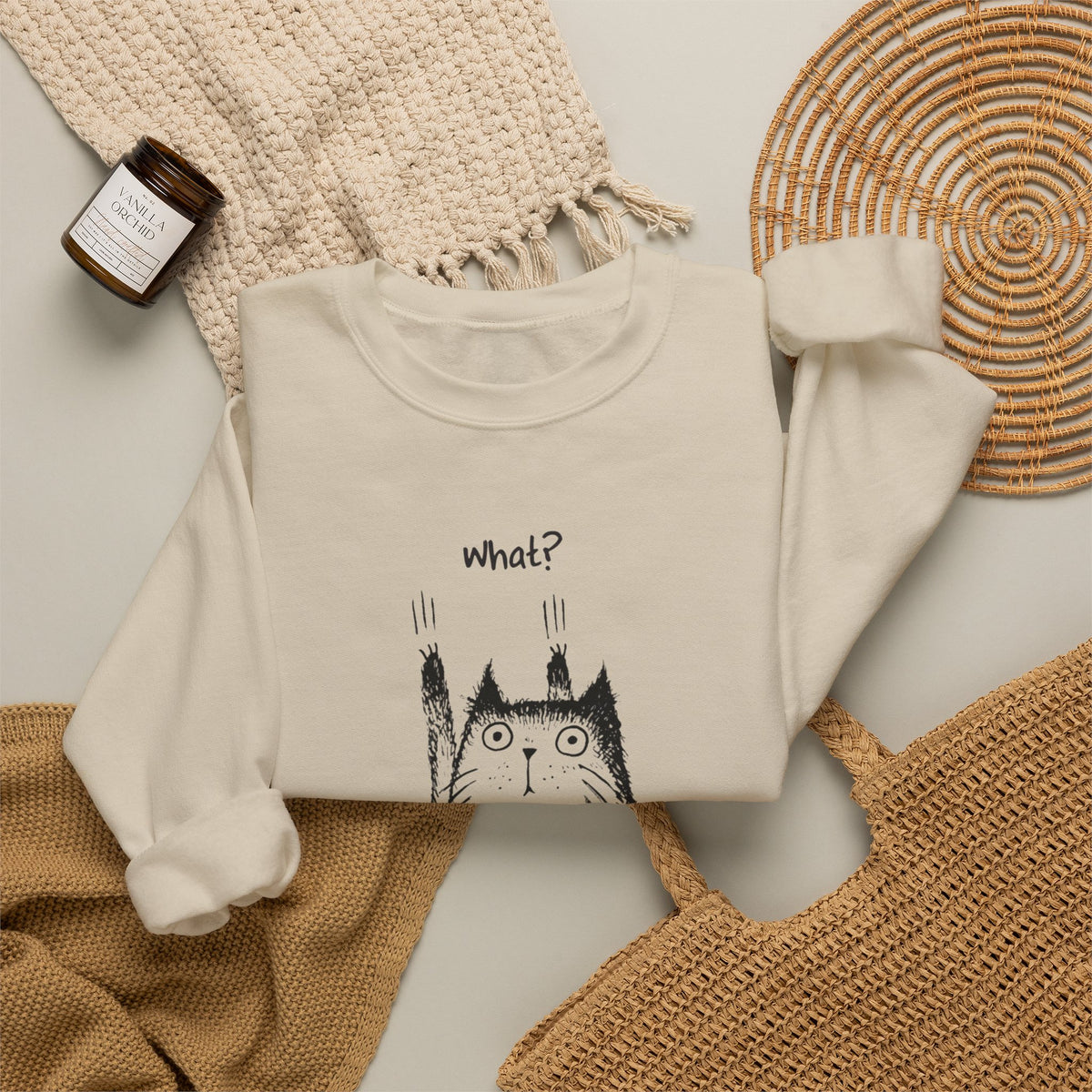 What? surprised cat illustration Sweatshirt | cute quirky cat art