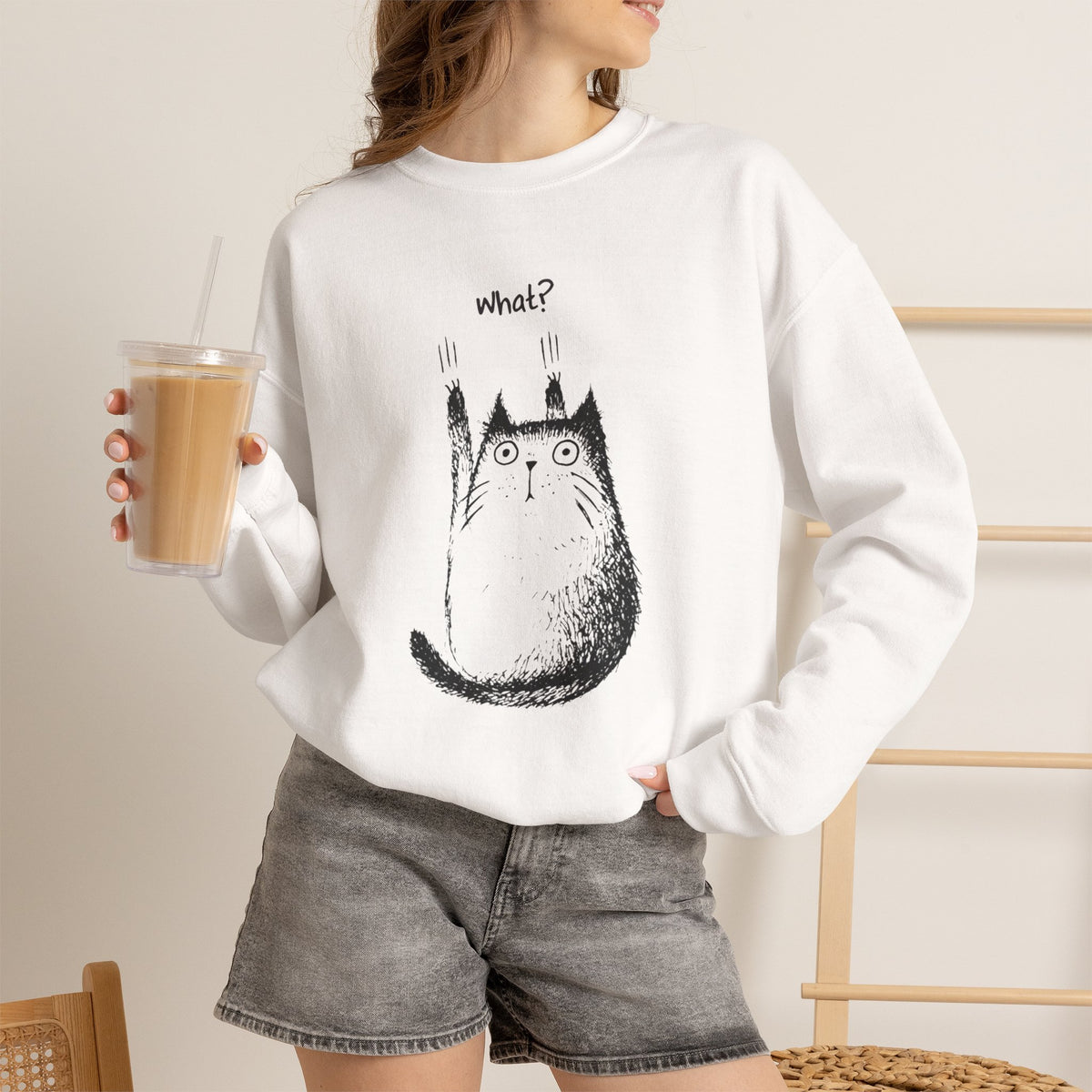 What? surprised cat illustration Sweatshirt | cute quirky cat art