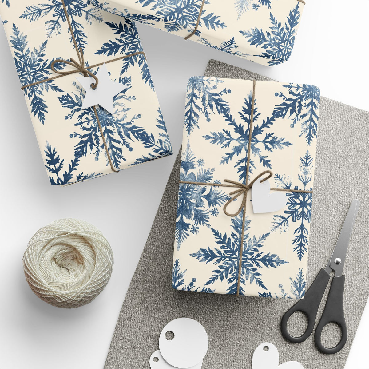 Winter Blue Snowflake Wrapping Paper Roll — Elegant Holiday Gift Wrap