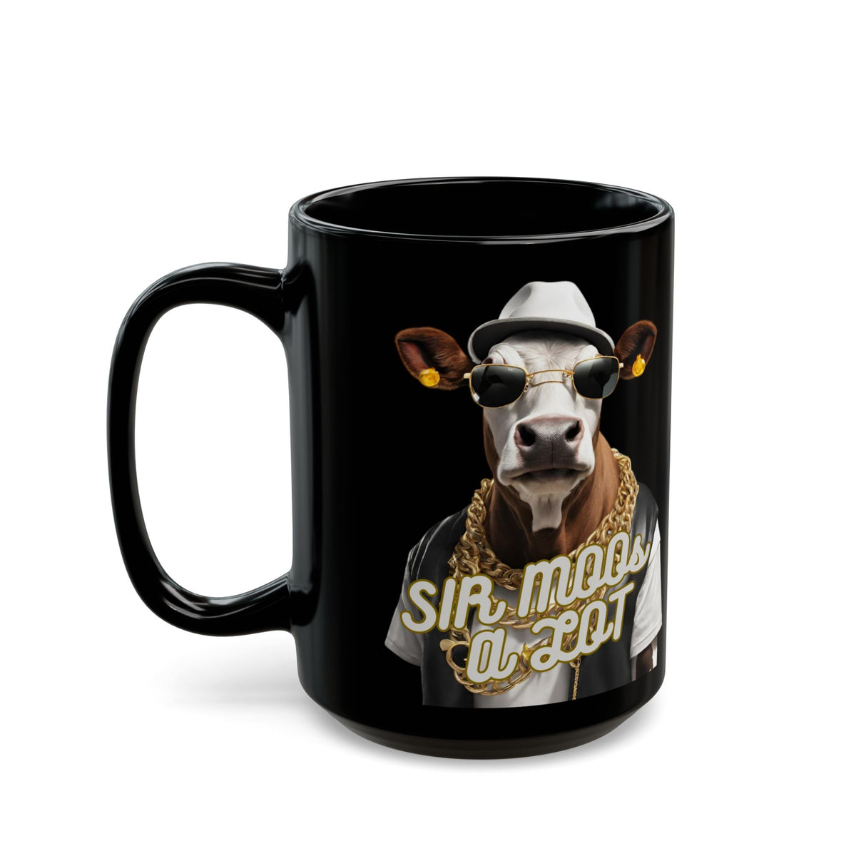 Sir Moos-a-Lot Cow Mug — Funny Hipster Cow Coffee Cup (Black, 11oz/15oz)
