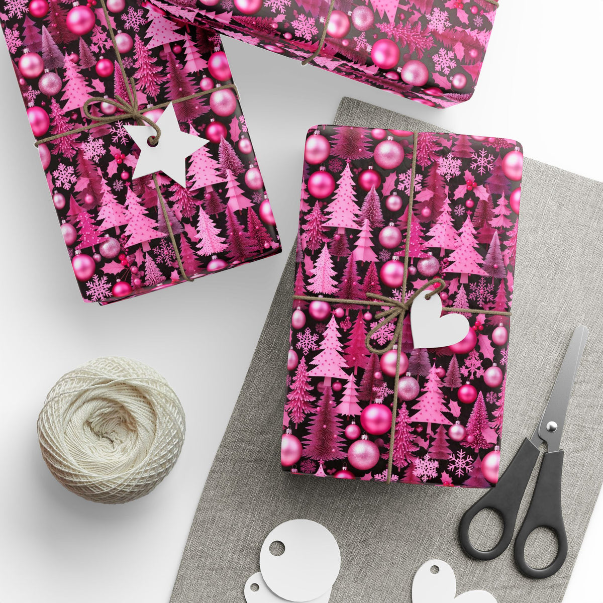 Pink Holidays Ornaments Wrapping Paper | Designer Christmas Pattern Roll