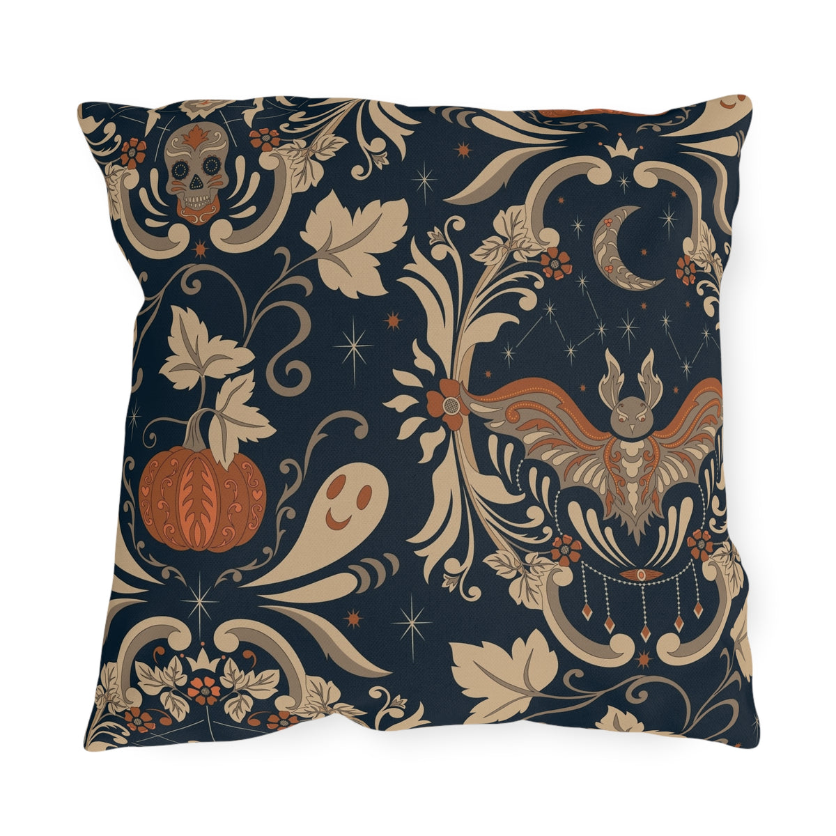 Halloween Floral Outdoor Pillow – Vintage Bat, Pumpkin & Ghost Pattern