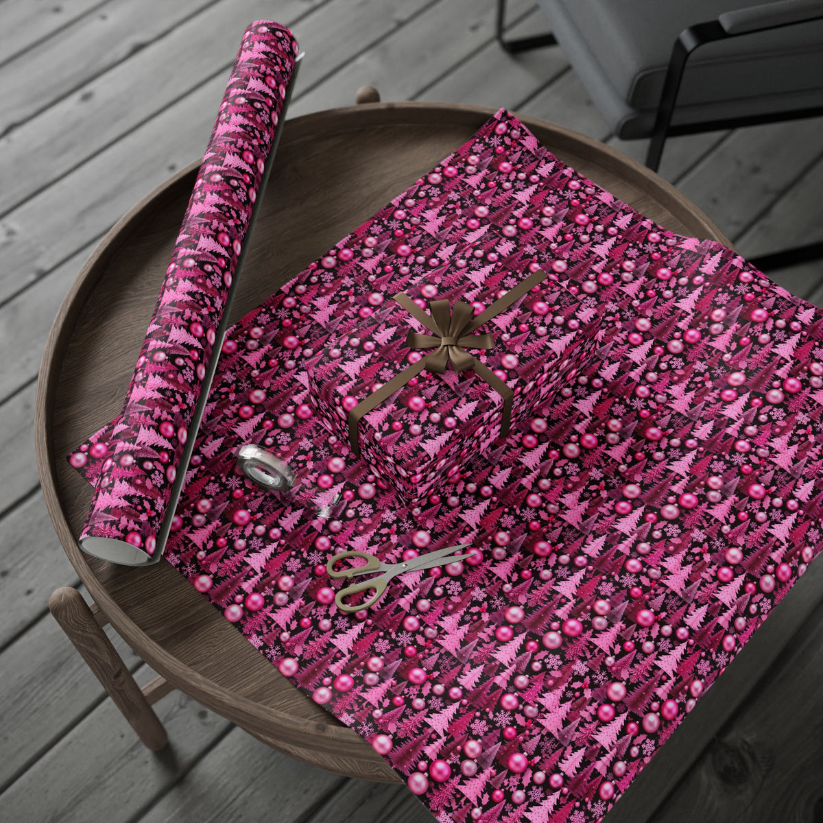 Pink Holidays Ornaments Wrapping Paper | Designer Christmas Pattern Roll