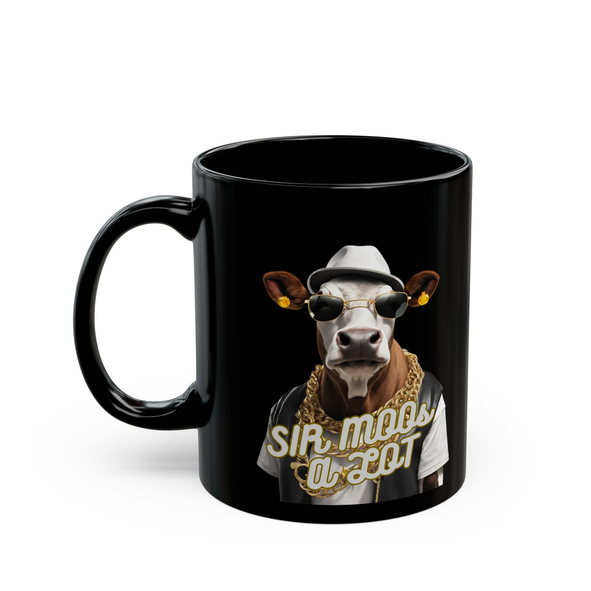 Sir Moos-a-Lot Cow Mug — Funny Hipster Cow Coffee Cup (Black, 11oz/15oz)