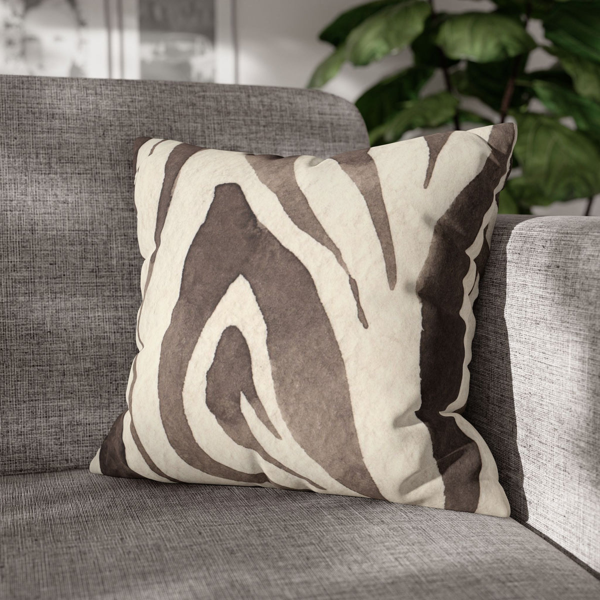 Brown Zebra Print Faux Suede Pillowcase | Square Decorative Pillow