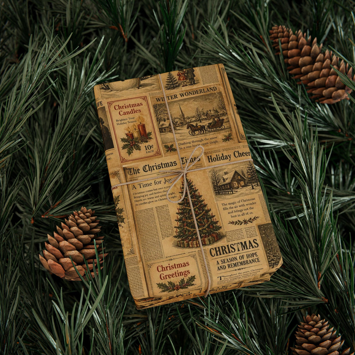 Vintage Christmas Newspaper Pattern Gift Wrap Roll | Wrapping Paper
