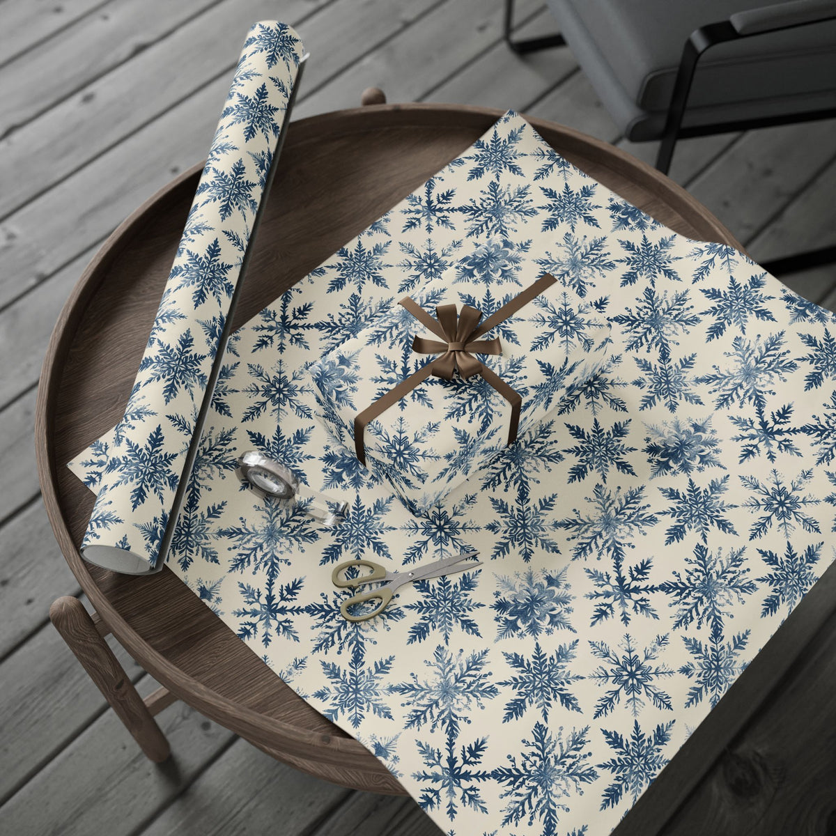Winter Blue Snowflake Wrapping Paper Roll — Elegant Holiday Gift Wrap