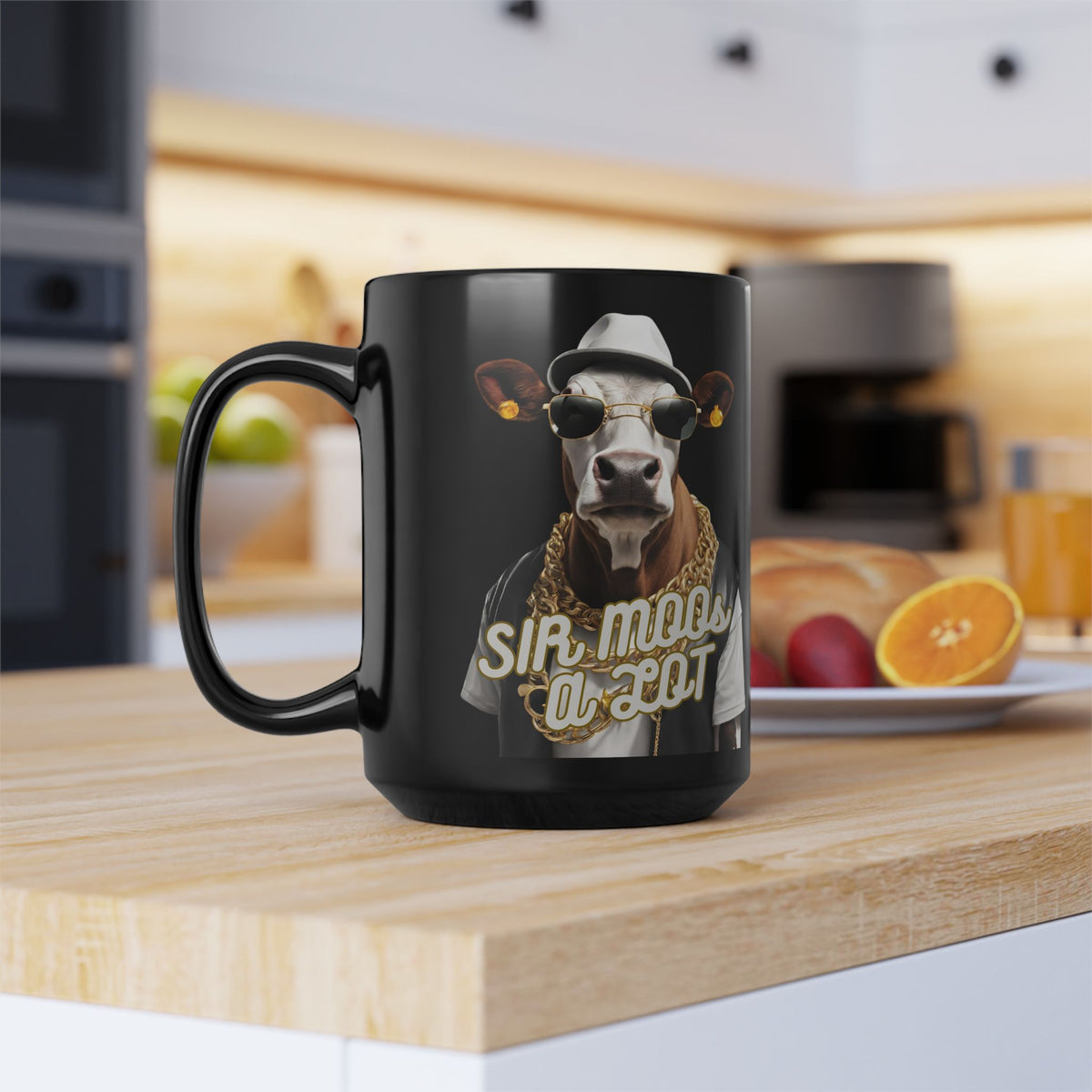 Sir Moos-a-Lot Cow Mug — Funny Hipster Cow Coffee Cup (Black, 11oz/15oz)