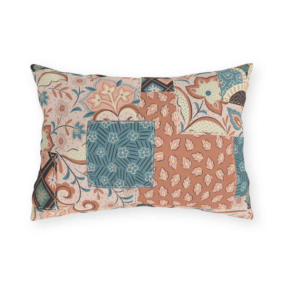 Boho Patchwork Floral Throw Pillow | Outdoor Pillow