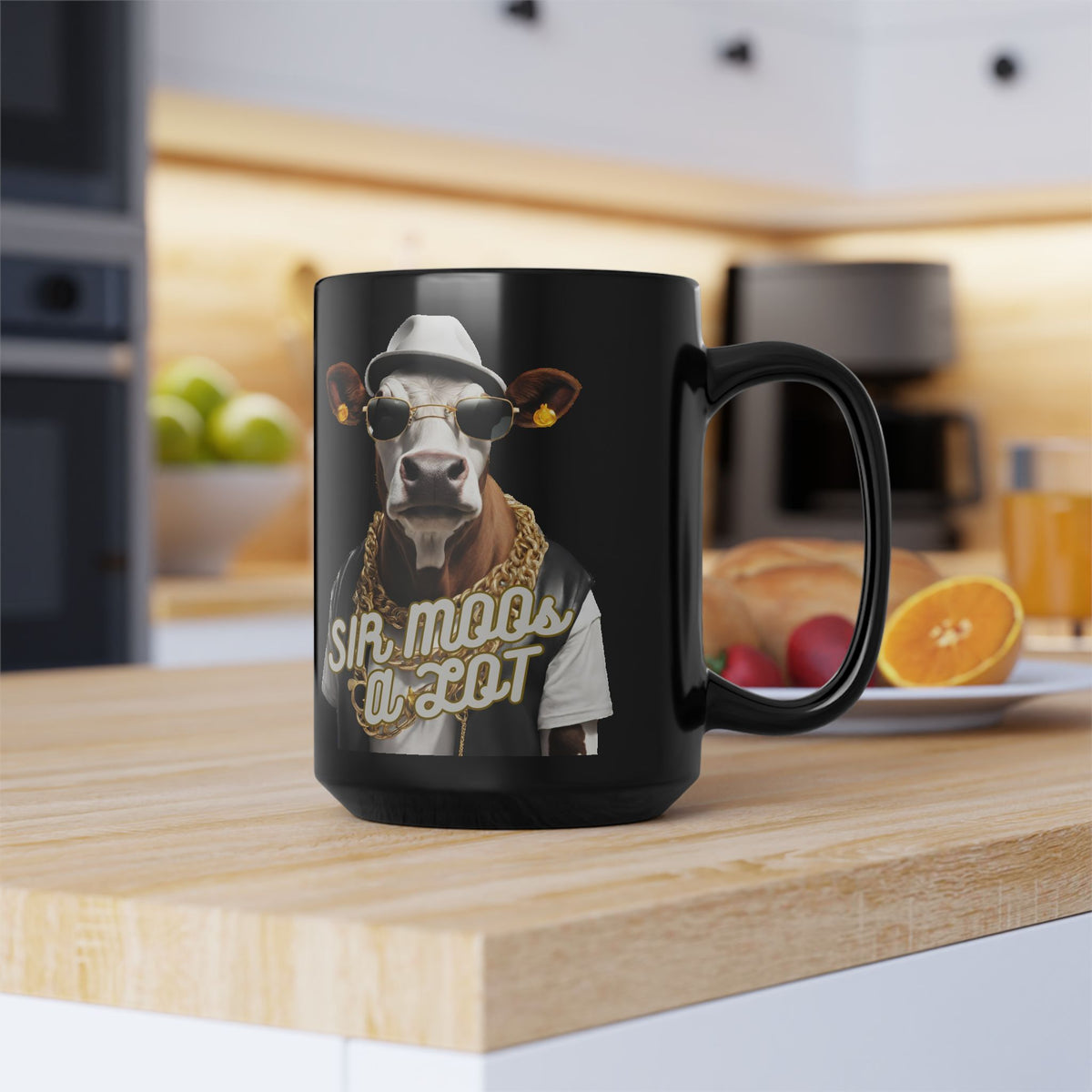 Sir Moos-a-Lot Cow Mug — Funny Hipster Cow Coffee Cup (Black, 11oz/15oz)