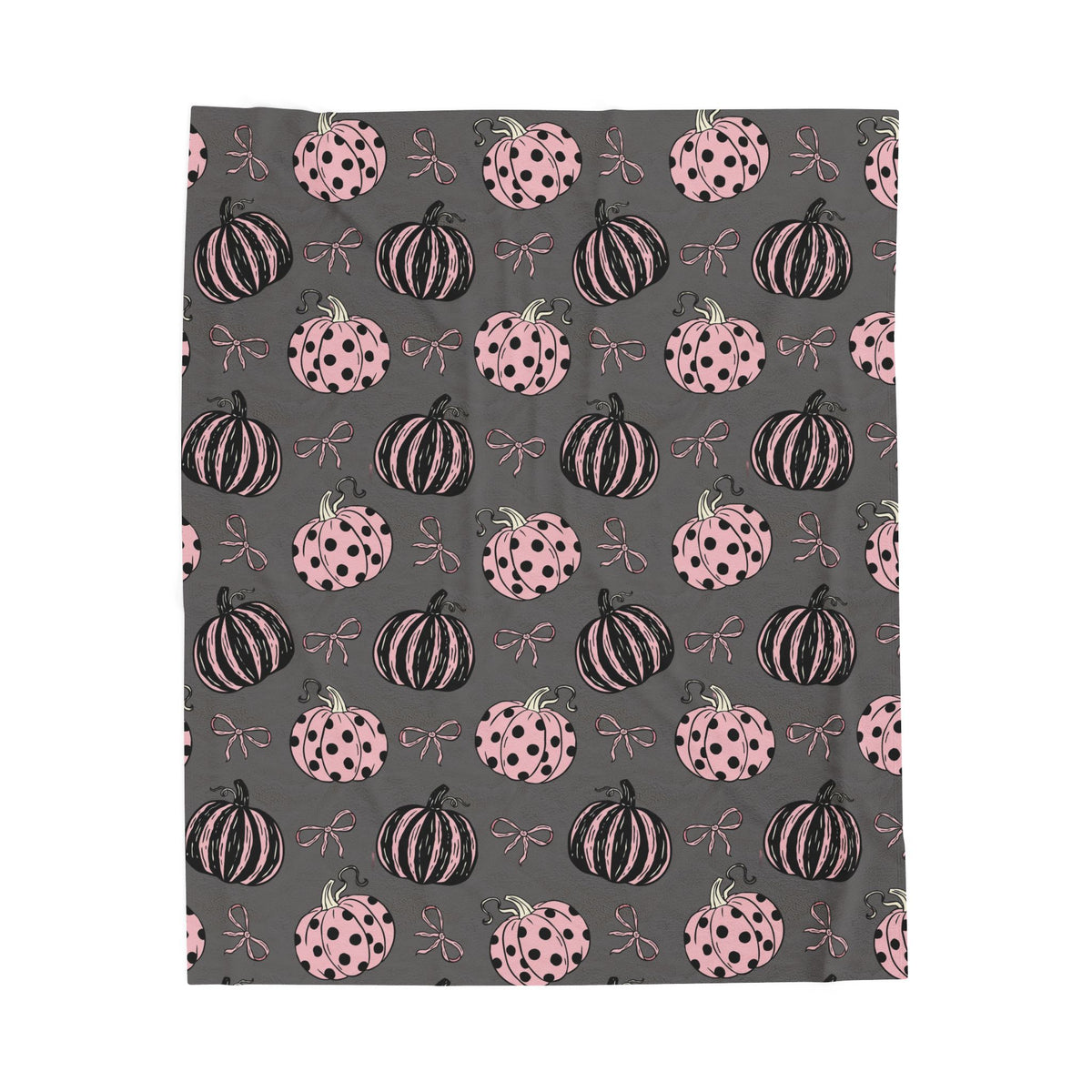 Pink and Black Polka Dot Pumpkins Velveteen Blanket | Fall Pumpkin Pattern