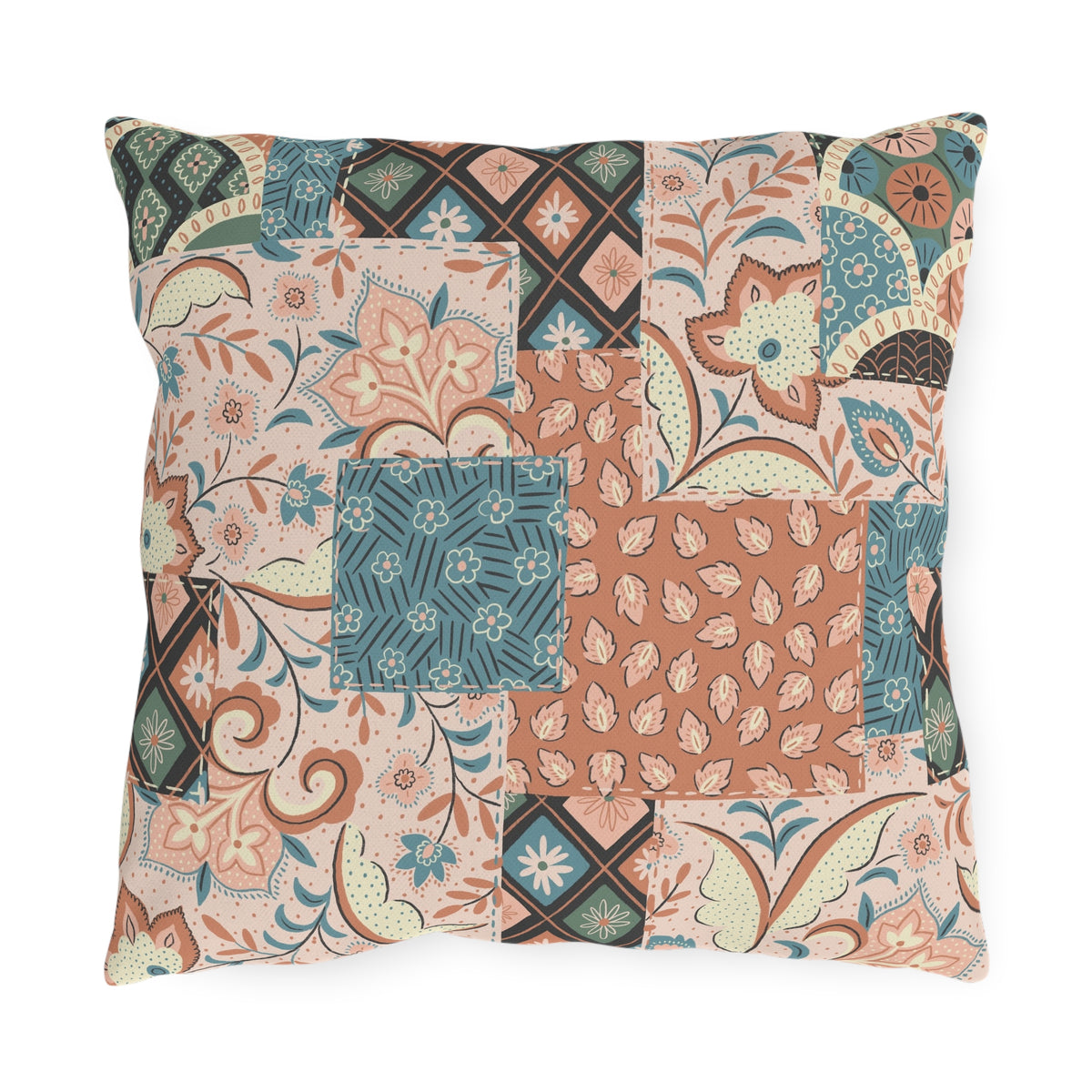 Boho Patchwork Floral Throw Pillow | Outdoor Pillow