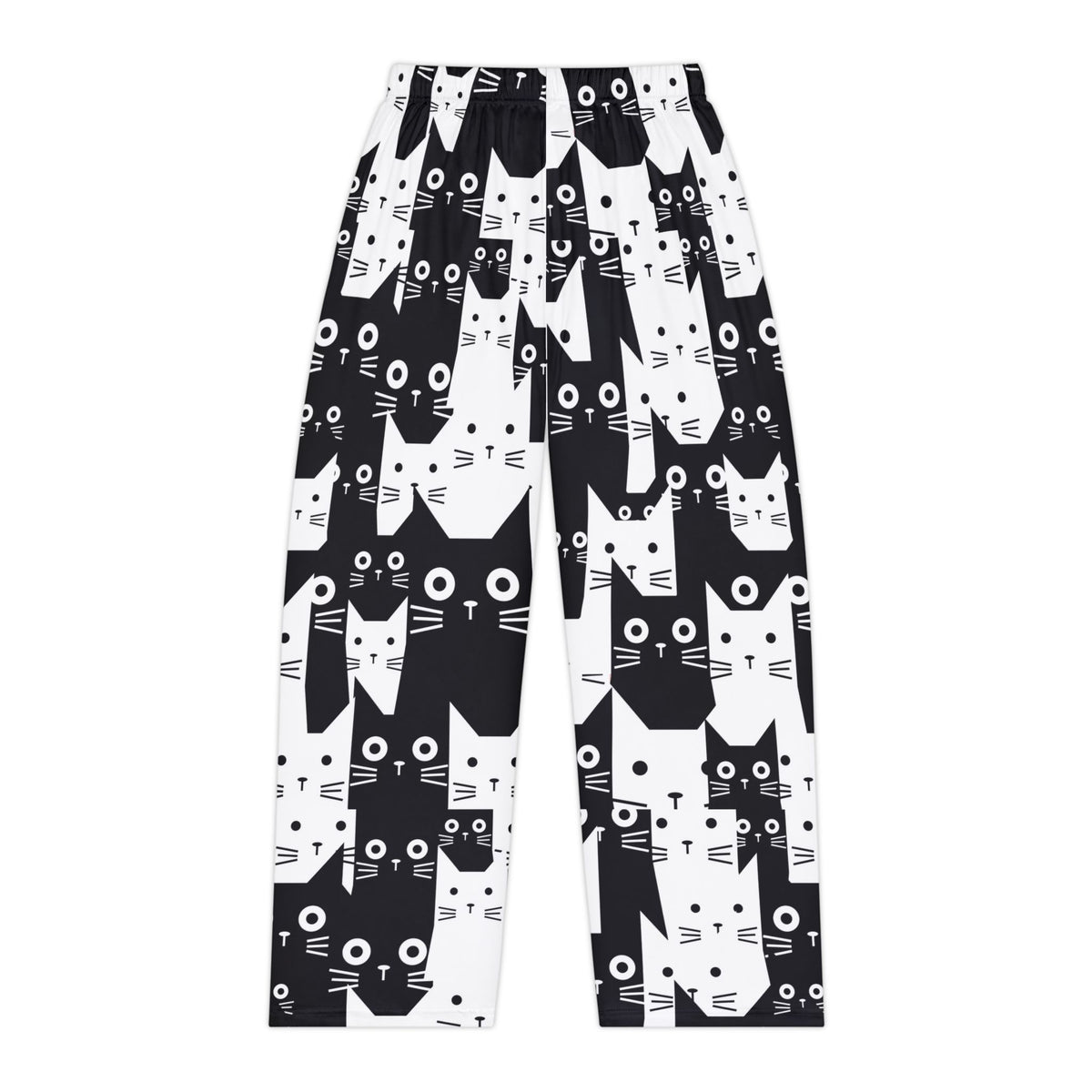 Fun Black and White Cat Print Women's Pajama Pants, Cute Sleepwear