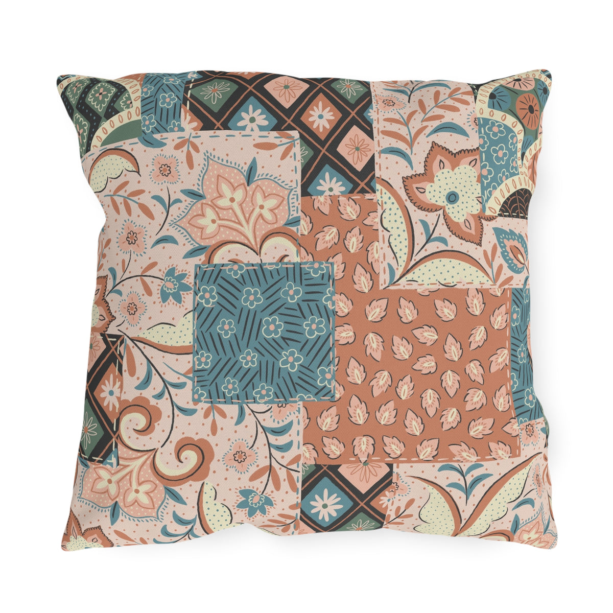 Boho Patchwork Floral Throw Pillow | Outdoor Pillow