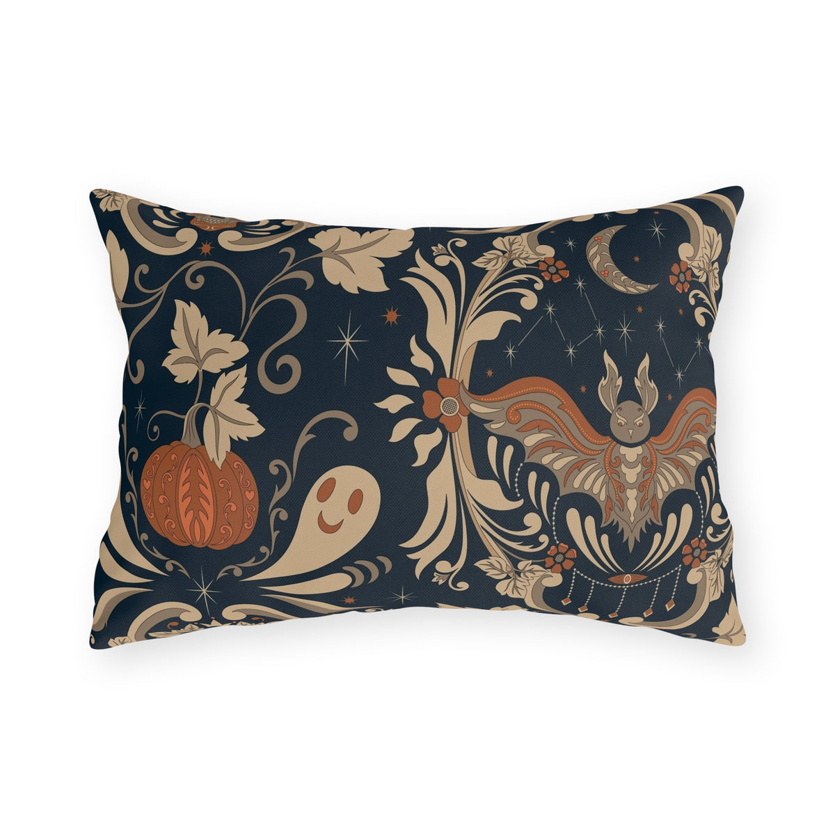 Halloween Floral Outdoor Pillow – Vintage Bat, Pumpkin & Ghost Pattern