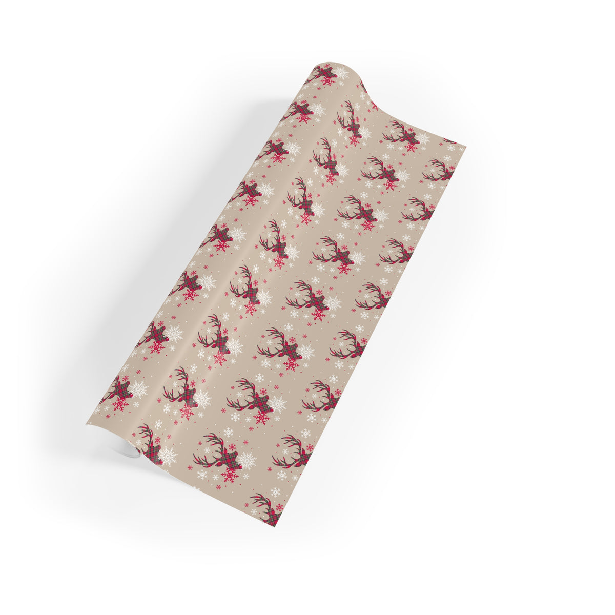 Reindeer Pattern Gift Wrapping Paper Roll — Vintage Beige Christmas Wrap