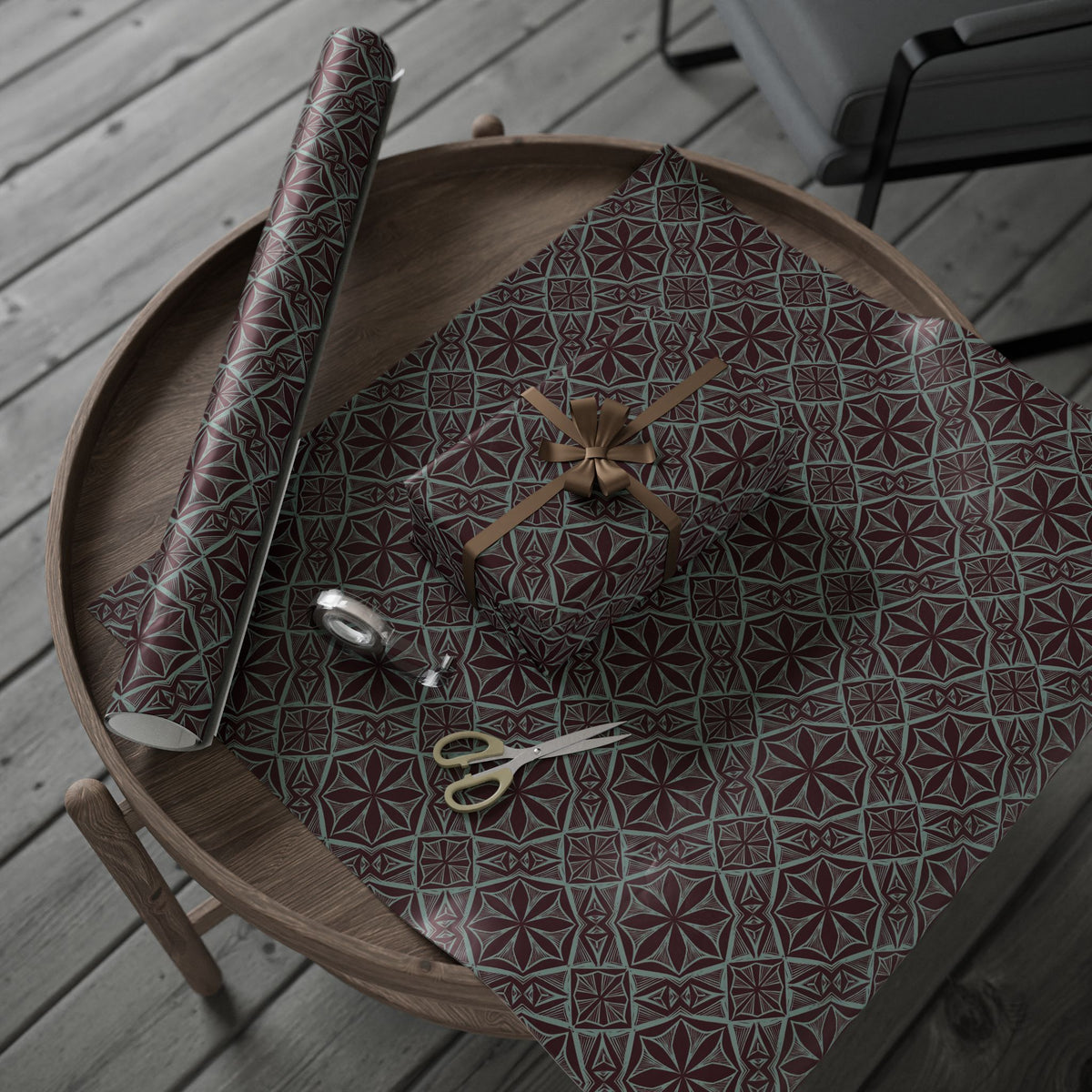 Geometric Starburst Pattern Wrapping Paper | Burgundy Teal Gift Wrap