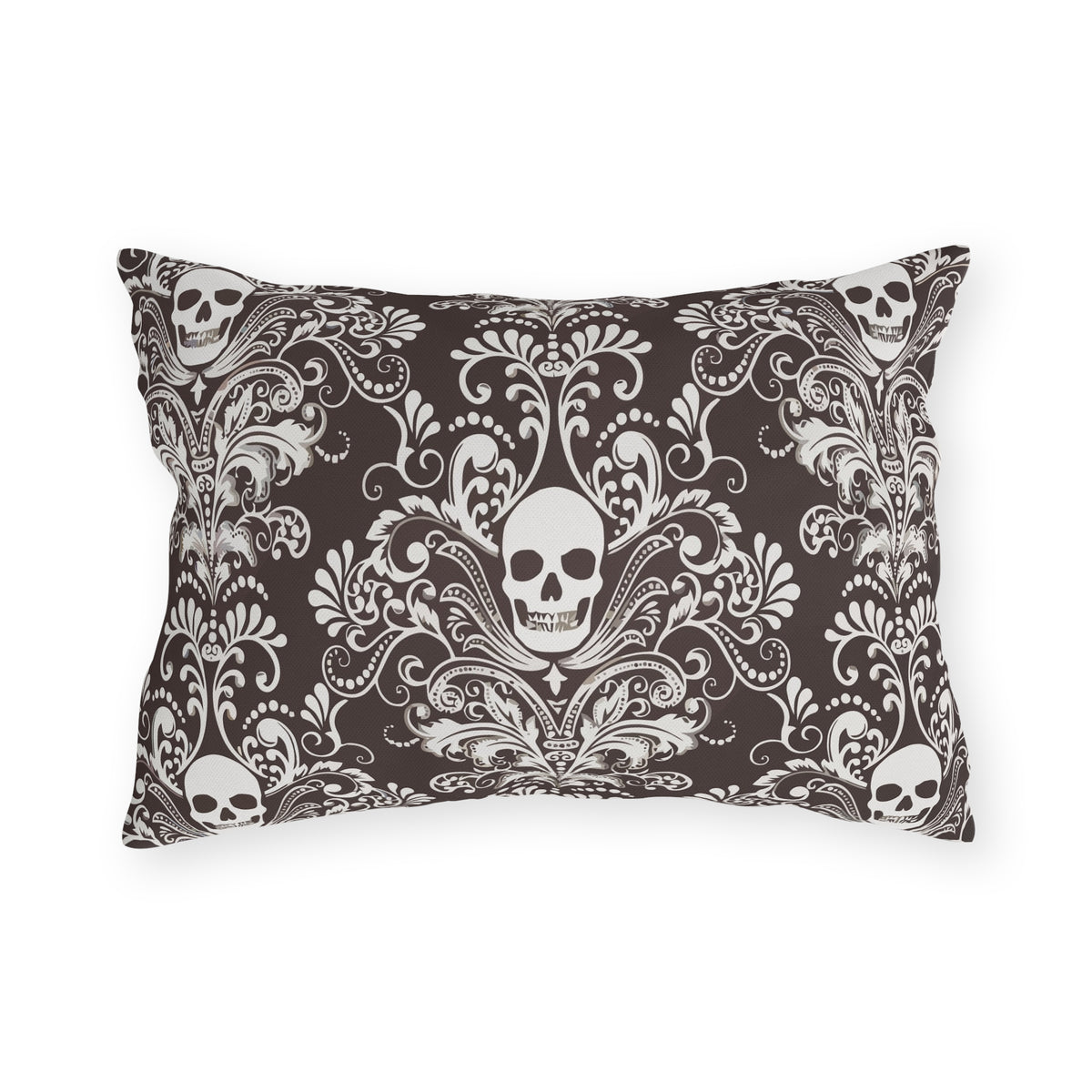 Brown Skull Damask Outdoor Pillows | Gothic Pattern Throw Pillow