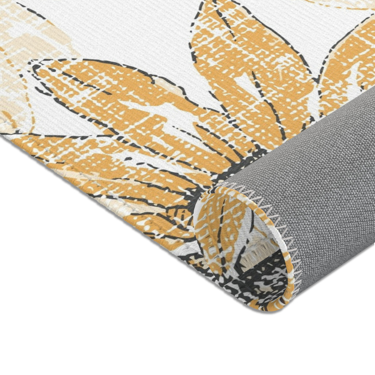Sunflower Sketch Area Rug | Yellow Floral Accent Rug, Kitchen Mat
