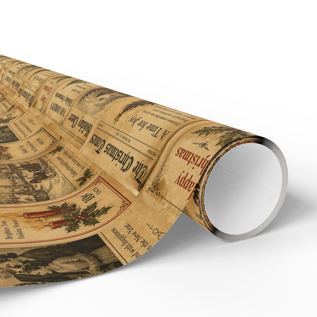 Vintage Christmas Newspaper Pattern Gift Wrap Roll | Wrapping Paper