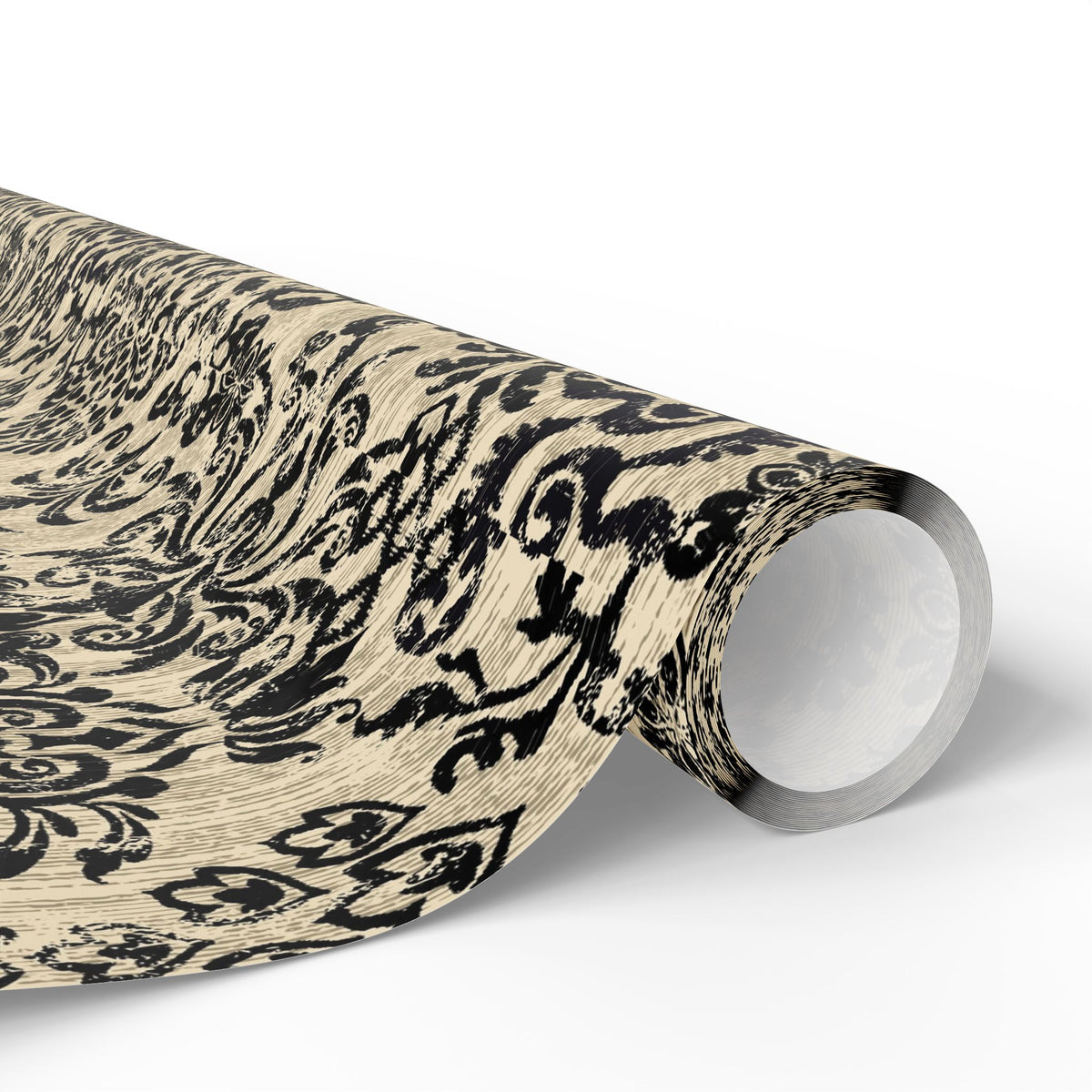 Damask Gift Wrapping Paper Roll — Vintage Black & Cream Floral Pattern