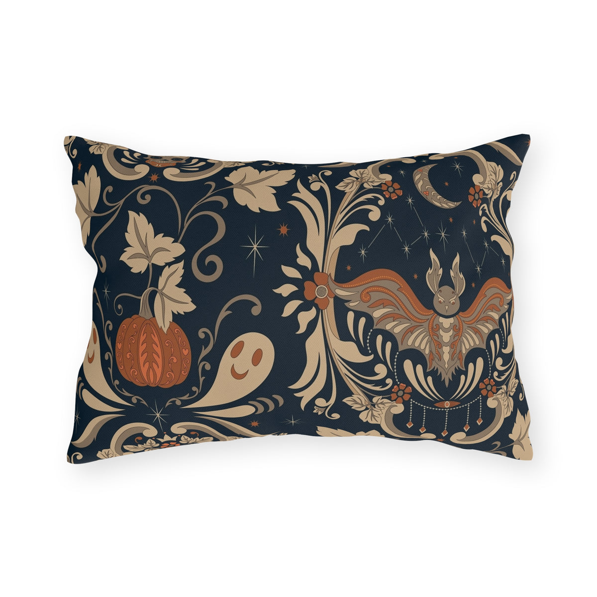 Halloween Floral Outdoor Pillow – Vintage Bat, Pumpkin & Ghost Pattern