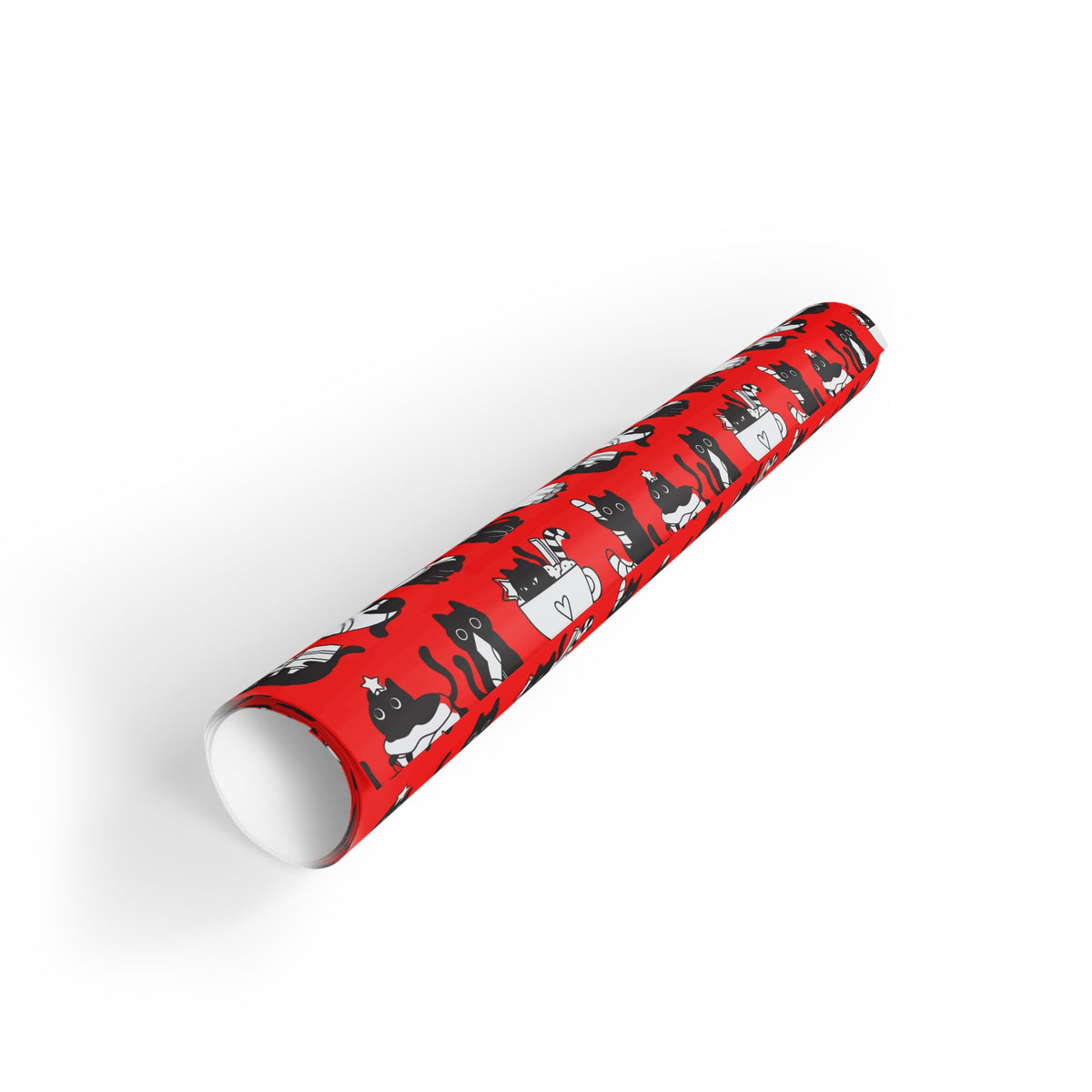 Cat Pattern Gift Wrap Roll — Red Holiday Wrapping Paper with Black & White Cats