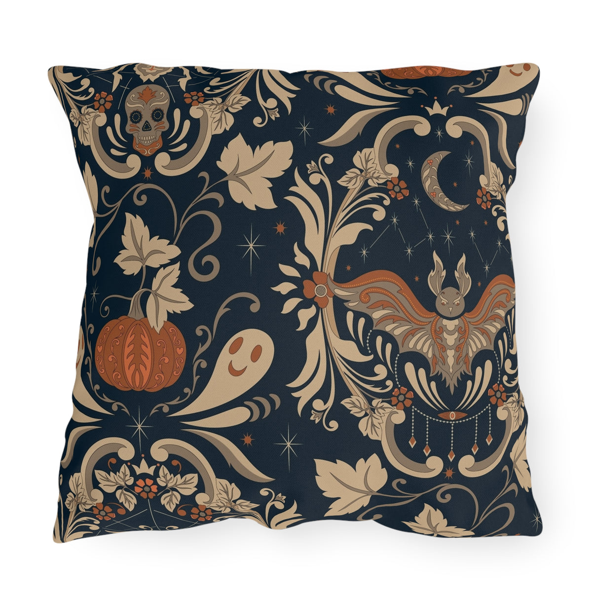 Halloween Floral Outdoor Pillow – Vintage Bat, Pumpkin & Ghost Pattern