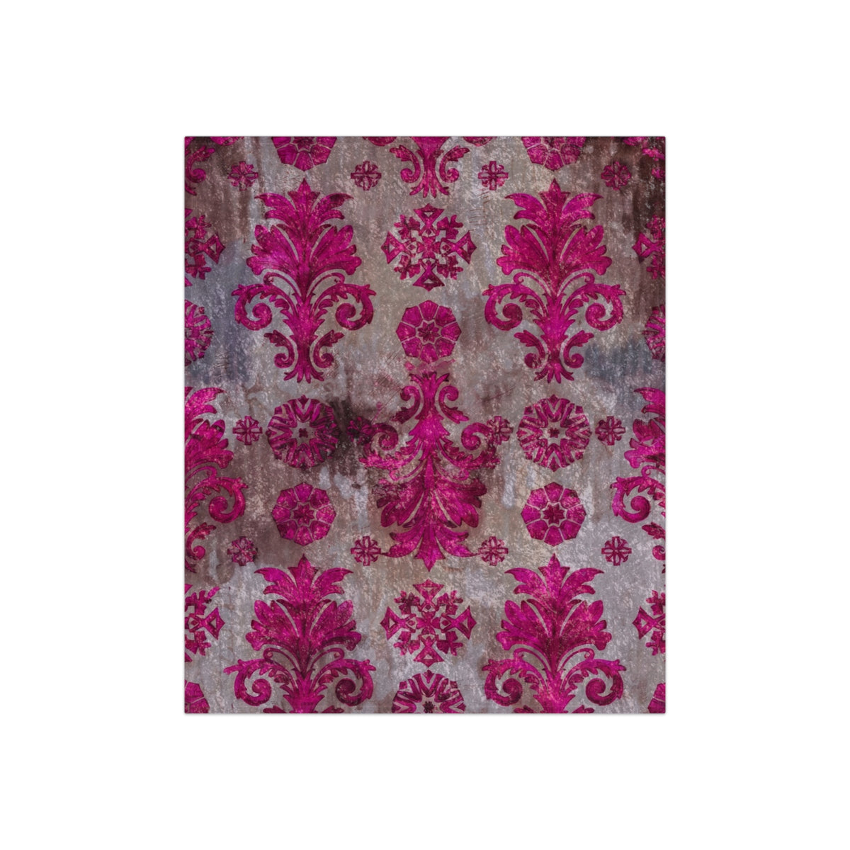 Damask Pink Crushed Velvet Blanket | Ornate Baroque Pattern, Plush Throw