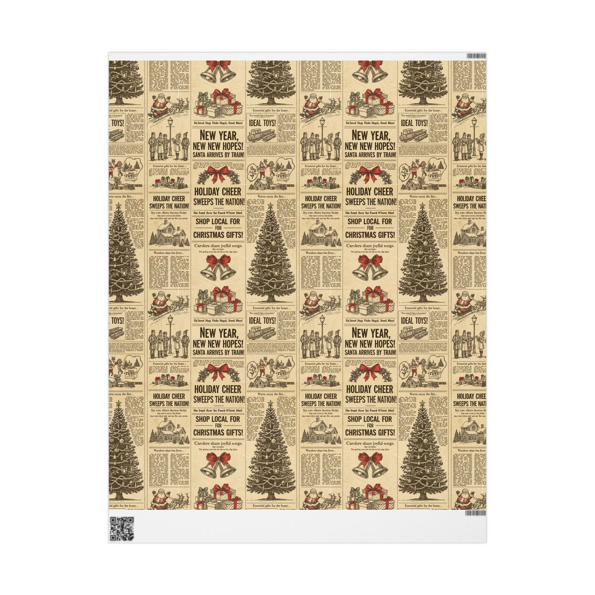 Vintage Newspaper Christmas Tree Wrapping Paper | Holiday Print
