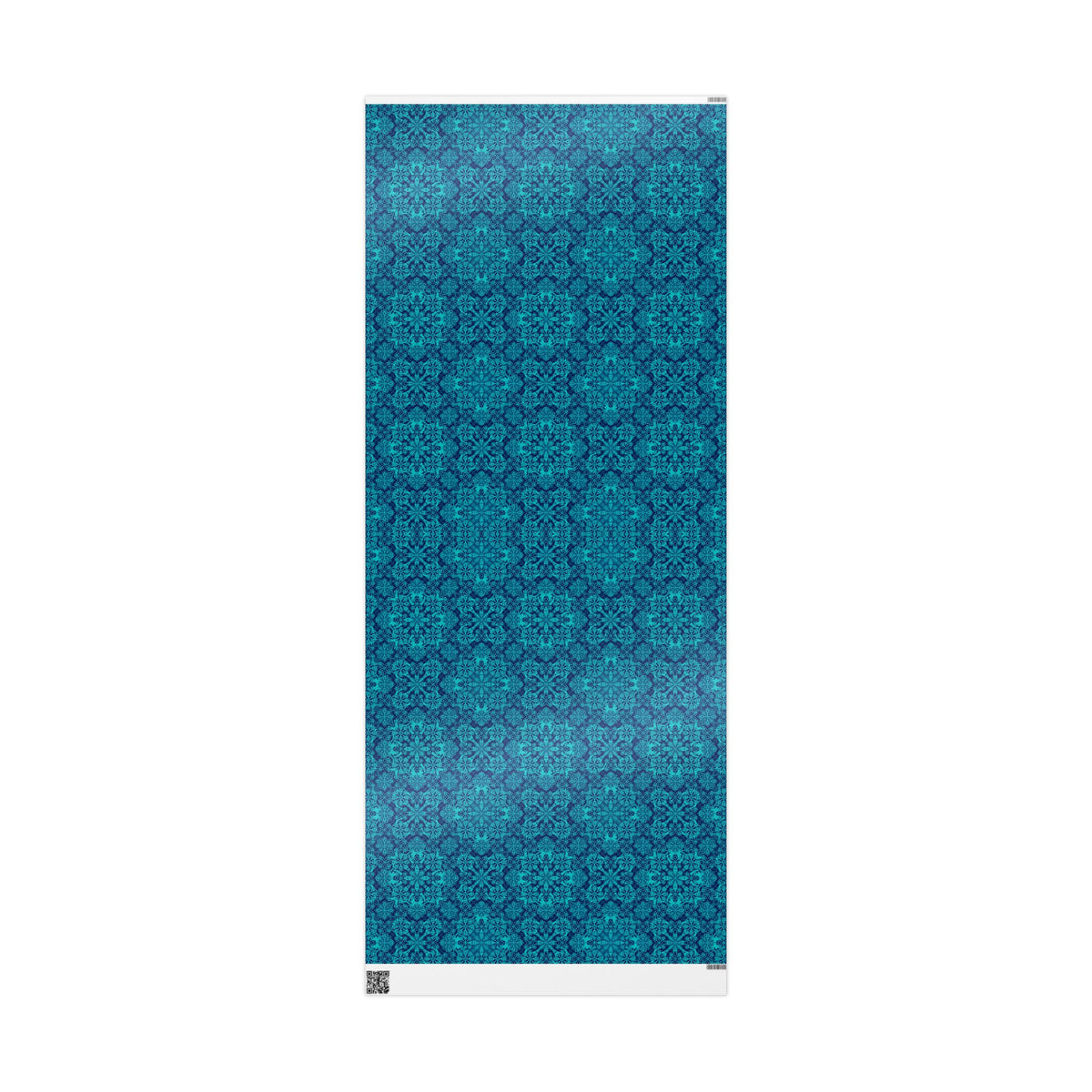 Teal geometric Moroccan tile wrapping paper panel, centered straight-on view