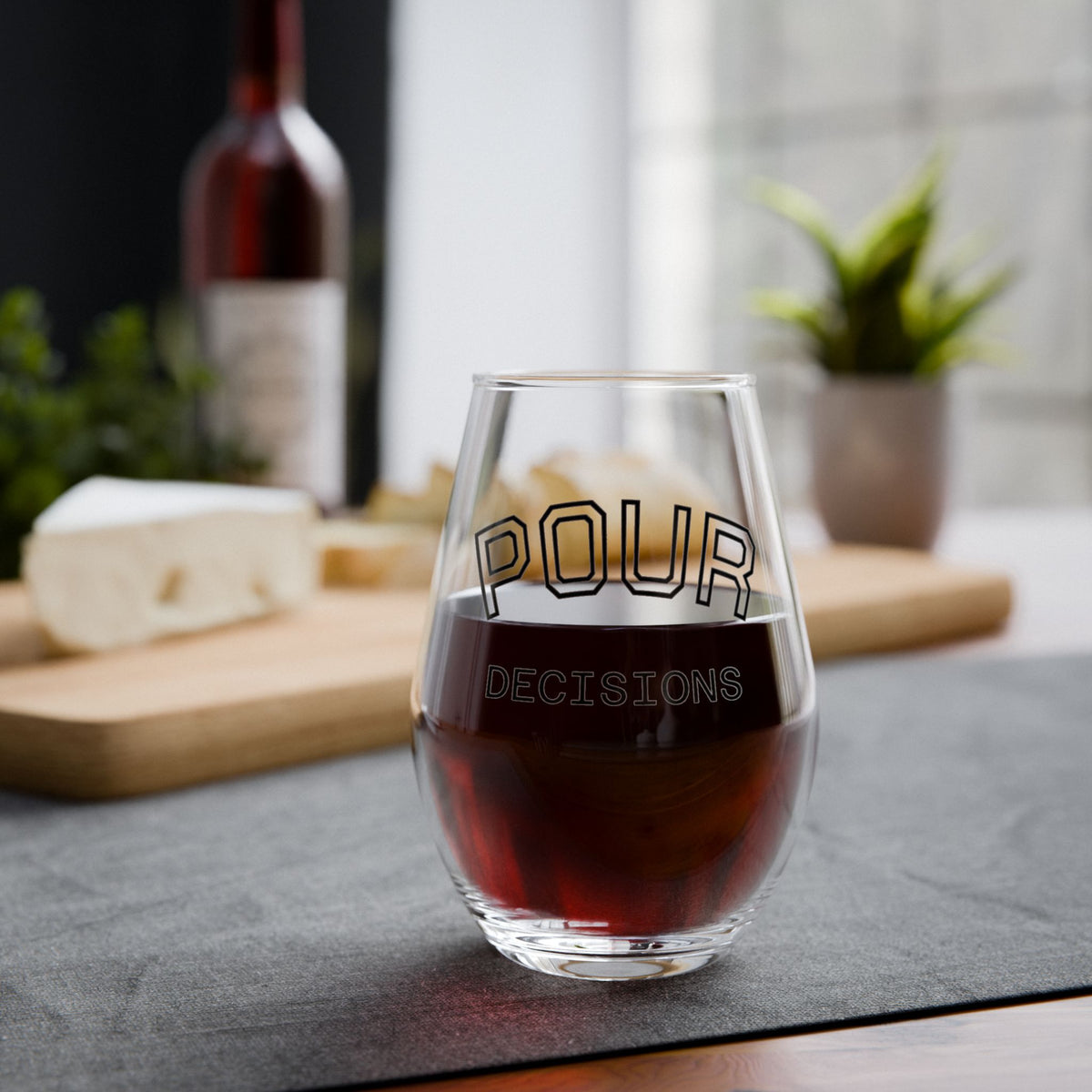 Stemless Wine Glass – “Pour Decisions” Funny Cocktail Glass, 11.75 oz