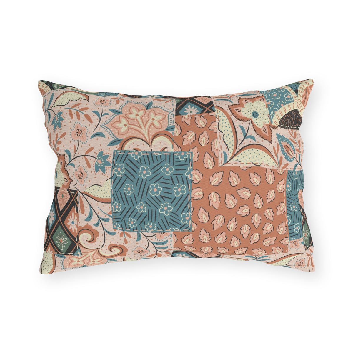 Boho Patchwork Floral Throw Pillow | Outdoor Pillow